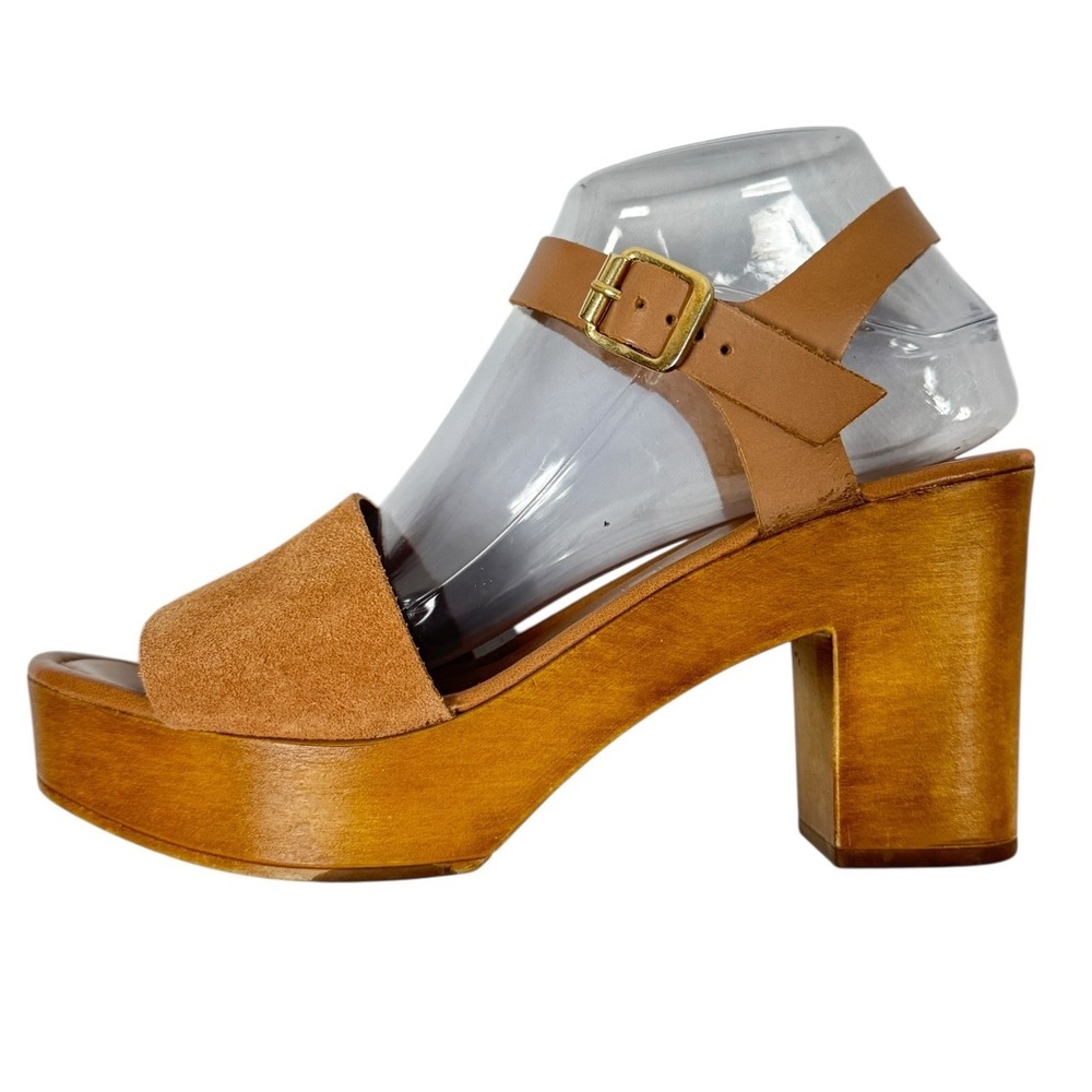 Seychelles Tan Leather Suede Platform Block Heel Sandals Made in Italy Size 6.5